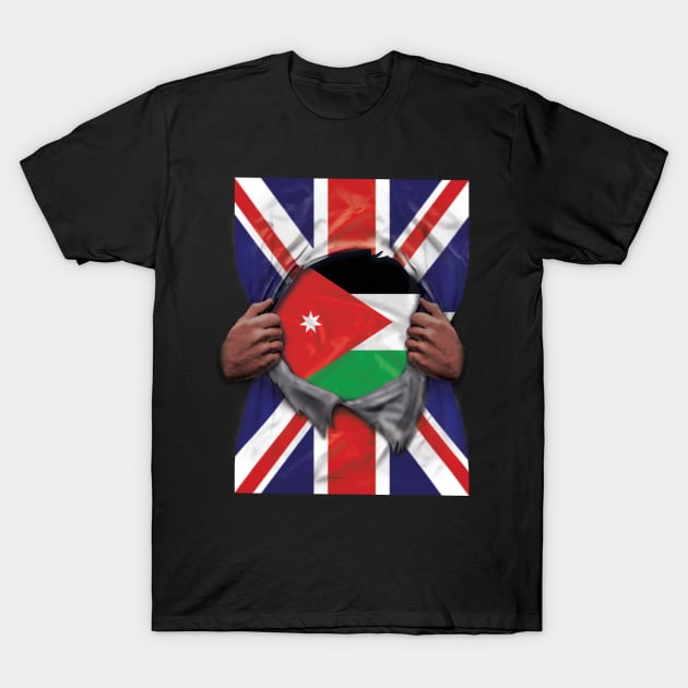 Jordan Flag Great Britain Flag Ripped - Gift for Jordanian From Jordan T-Shirt by Country Flags